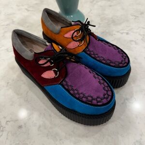 Rose G Platform Creeper Shoes Colorblock Suede Harajuku Y2K Chunky Size 8